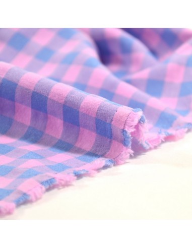 Tissu Coton Vichy - Rose et Bleu