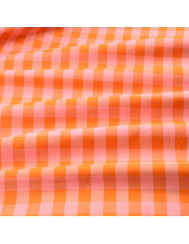 Tissu Coton Vichy - Orange et Rose