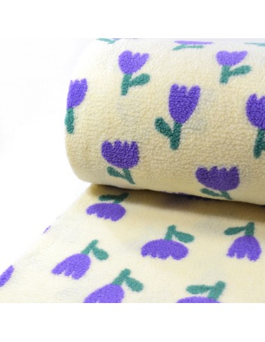 Tissu Teddy Moumoute - Tulipes - Ecru